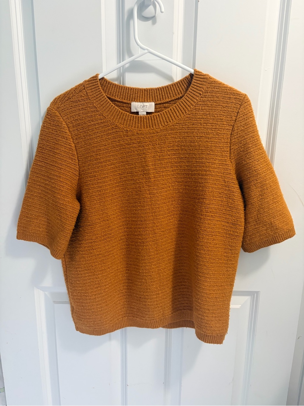 LOFT Short Sleeve Crew Sweater in Mustard Gold